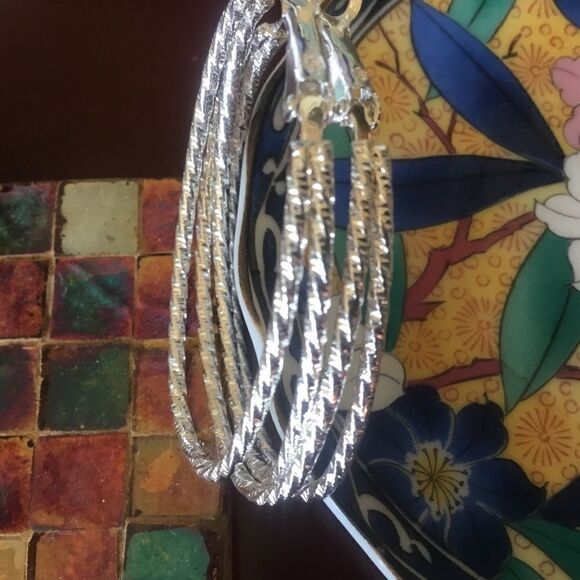 NWOT Silver Tone Double Oval Hoop Earrings - Picture 1 of 7